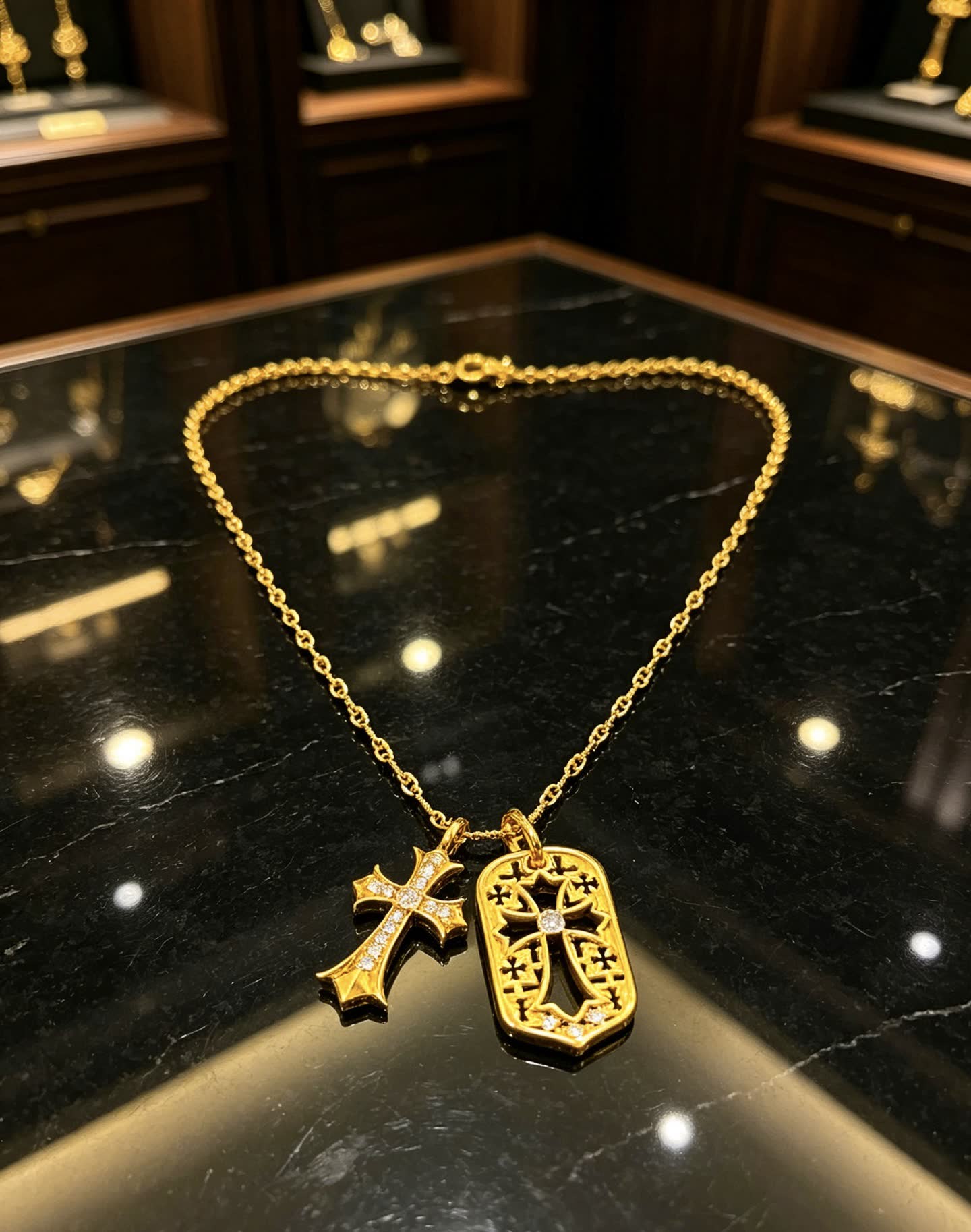 Chrome Hearts Gold Cross Pendant Necklace